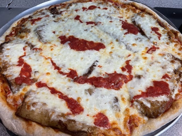 Large Eggplant Parmigiana Pizza.