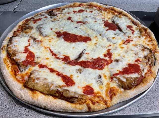 Large Eggplant Parmigiana Pizza.